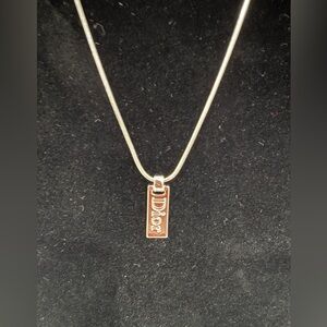 Christian Dior Silver DIOR Logo Bar Pendant Necklace Snake Chain CD Charm